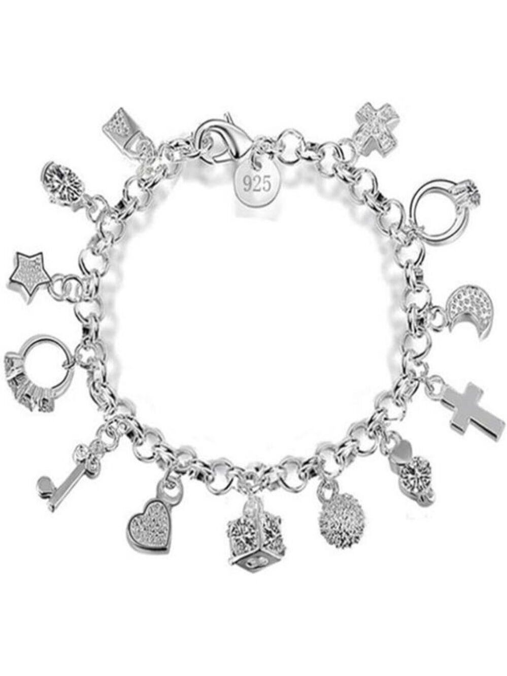 Sterling Silver Bracelets for Women Charm Link Bracelet Jewelry Gift for Women
